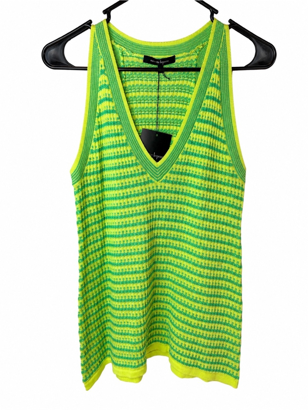 NWT Nanette Lepore Spin-Out Knit Sweater Tank Top M Lime Clover V-Neck
